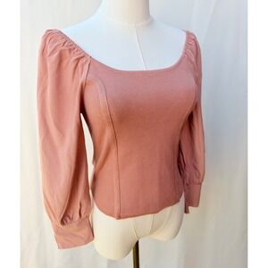 Peach Knit Corset Style Top Bishop Puff Sleeve | Blu Pepper Romantic Blouse S